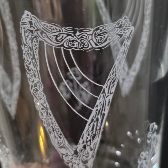 Eamon Irish Coffee Glass Set Pair Stemmed Etched Harp Shamrock Hand Etched - Picture 3 of 8